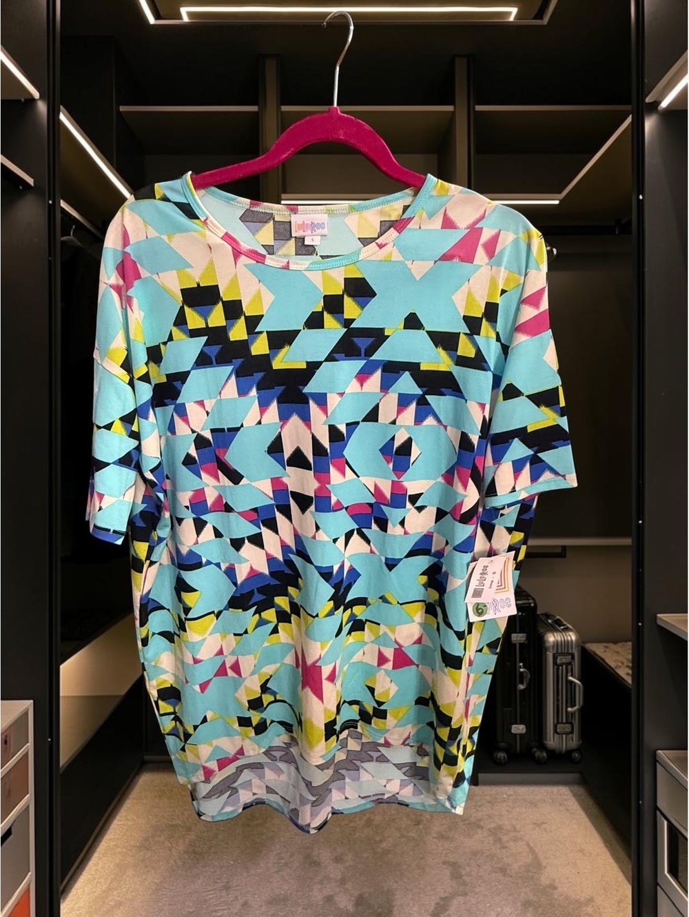 LuLaRoe Irma Tunic Small NWT Turquoise Geometric Southwestern Print Hi Low Top